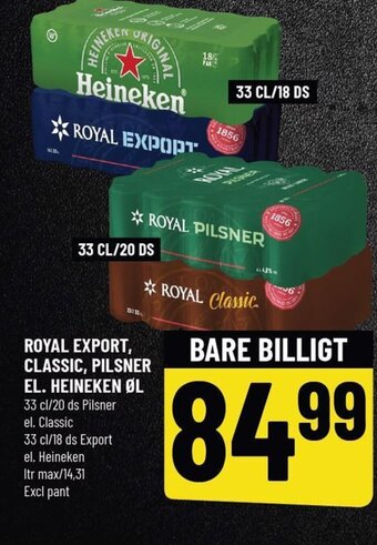 Løvbjerg ROYAL EXPORT, CLASSIC, PILSNER EL. HEINEKEN ØL tilbud