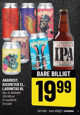 Løvbjerg ANARKIST, KISSMEYER EL. LAGUNITAS ØL Alm. el. Alkoholfri 330-500 ml tilbud