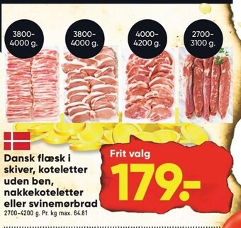 Bilka Dansk flæsk i skiver, koteletter uden ben, nakkekoteletter eller svinemørbrad tilbud