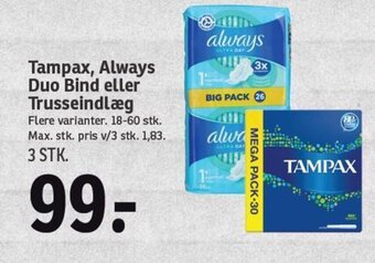 SPAR Tampax, Always Duo Bind eller Trusseindlæg tilbud