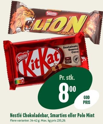 Min Købmand Nestlé Chokoladebar, Smarties eller Polo Mint tilbud