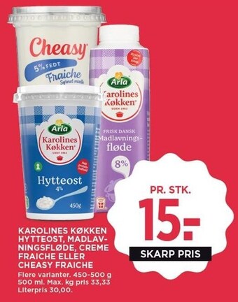 Karolines køkken hytteost, madlavningsfløde, creme fraiche eller cheasy fraiche