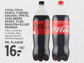 MENY Coca-cola, fanta, tuborg squash, sprite, carlsberg sport, fuze, ramlösa eller perrier tilbud