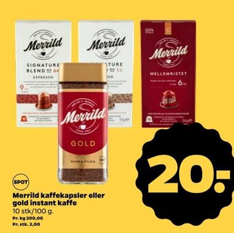 Netto Merrild kaffekapsler eller gold instant kaffe tilbud