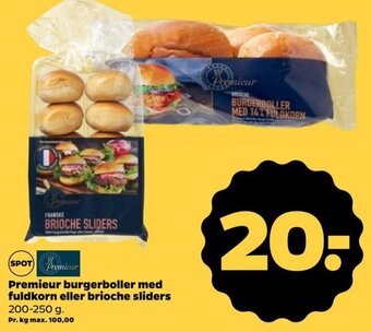 Netto Premieur burgerboller med fuldkorn eller brioche sliders 200-250 g. tilbud