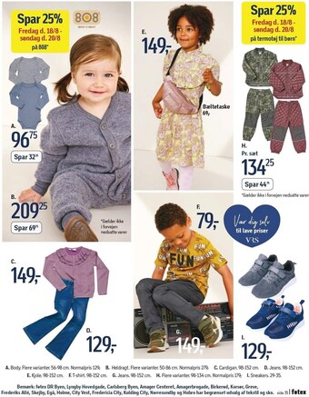 Føtex Spar 25% på 808, spar 25% på termotøj til børn, body, heldragt, cardigan, jeans, kjole, t-shirt eller sneakers tilbud