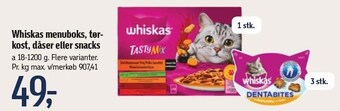 Whiskas menuboks, tørkost, dåser eller snacks