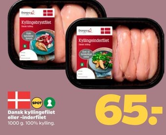 Netto Dansk kyllingefilet eller -inderfilet 1000 g. 100% kylling. tilbud