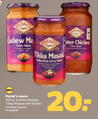 Netto Patak's sauce 500 g. tilbud