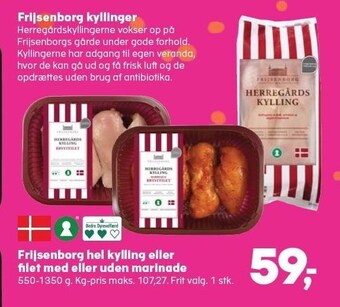 SuperBrugsen Frijsenborg hel kylling eller filet med eller uden marinade tilbud