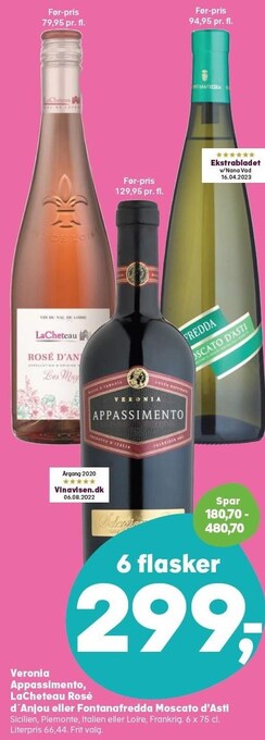 Veronia appassimento lacheteau rosé d´anjou eller fontanafredda moscato d'asti