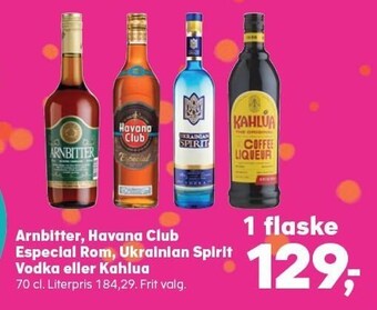 Arnbitter, havana club especial rom, ukrainian spirit vokda eller kahlua