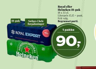 Dagli'Brugsen Royal eller heineken 18-pak tilbud