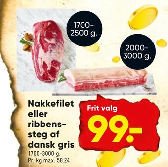 Bilka Nakkefilet eller ribbenssteg af dansk gris tilbud