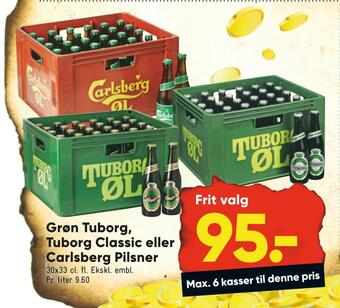 Bilka Grøn tuborg, tuborg classic eller carlsberg pilsner tilbud