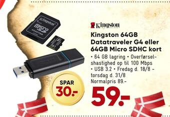 Bilka Kingston 64gb datatraveler g4 eller 64gb micro sdhc kort tilbud