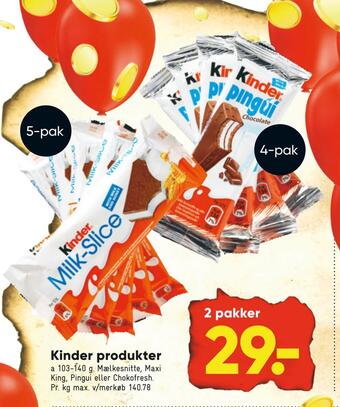 Bilka Kinder produkter tilbud