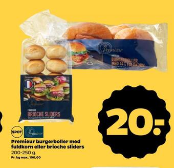 Netto Premieur burgerboller med fuldkorn eller brioche sliders tilbud