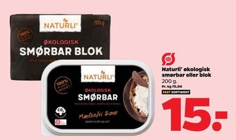 Netto Naturli' økologisk smørbar eller blok tilbud