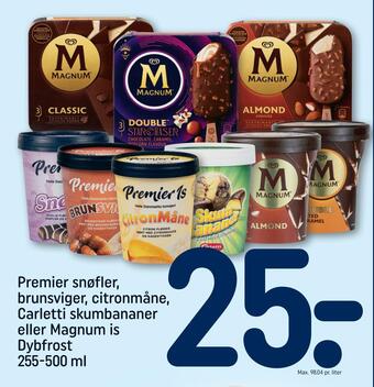 REMA 1000 Premier snøfler, brunsviger, citronmåne, carletti skumbananer eller magnum is tilbud