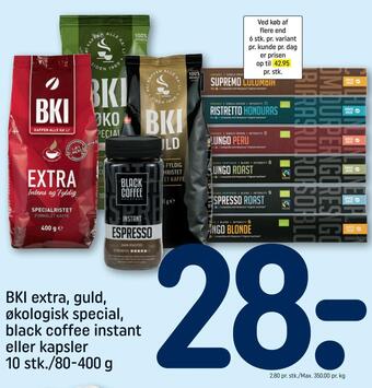 REMA 1000 Bki extra, guld, økologisk special, black coffee instant eller kapsler tilbud