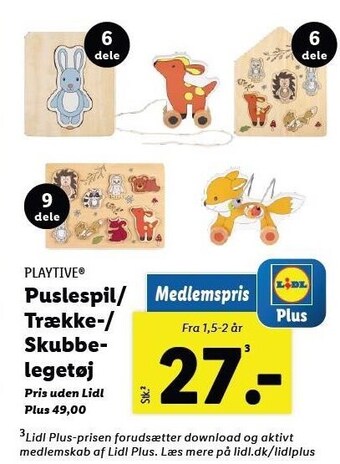 Lidl Playtive puslespil/trække-/skubbelegetøj tilbud