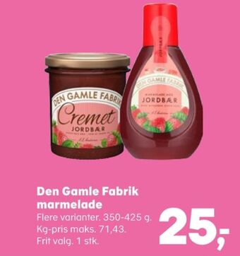 Kvickly Den gamle fabrik cremet jordbærmarmelade tilbud