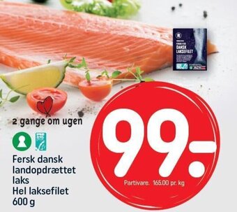 REMA 1000 Fersk dansk landopdrættet laks Hel laksefilet 600 g tilbud