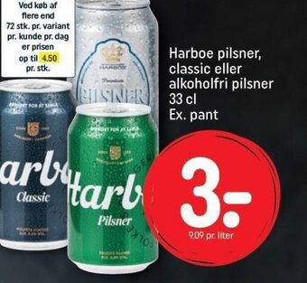 REMA 1000 Harboe pilsner, classic eller alkoholfri pilsner 33 cl Ex. pant tilbud