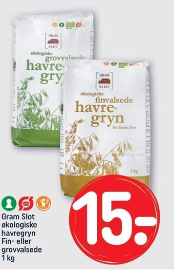 REMA 1000 Gram Slot økologiske havregryn Fin- eller grovvalsede 1 kg tilbud