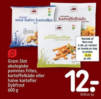 REMA 1000 Gram Slot økologiske pommes frites, kartoffelbåde eller halve kartofler Dybfrost 600 g tilbud
