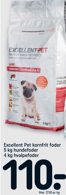 REMA 1000 Excellent Pet kornfrit foder 5 kg hundefoder 4 kg hvalpefoder tilbud