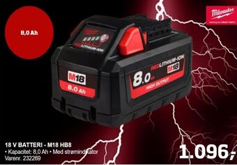 Bygma 18 V BATTERI - M18 HB8 tilbud