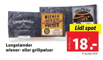 Lidl Langelænder wiener- eller grillpølser tilbud
