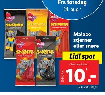 Lidl Malaco stjerner eller snøre tilbud