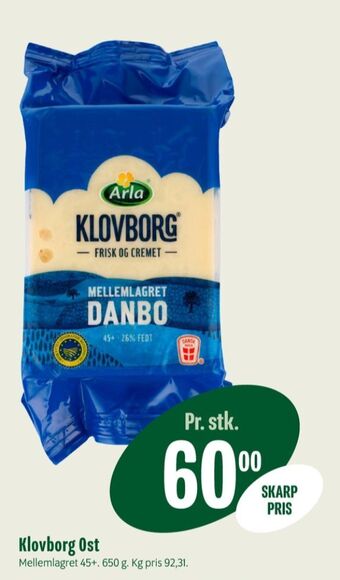 Min Købmand Klovborg skæreost danbo mellemlagret tilbud
