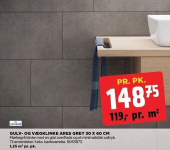jem & fix GULV- OG VÆGKLINKE ARES GREY 30 X 60 CM tilbud