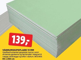 VÅDRUMSGIPSPLADE 13 MM