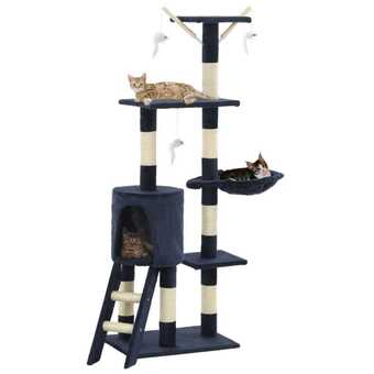 Kradsetræ til katte med sisal-kradsestolper 138 cm mørkeblå
