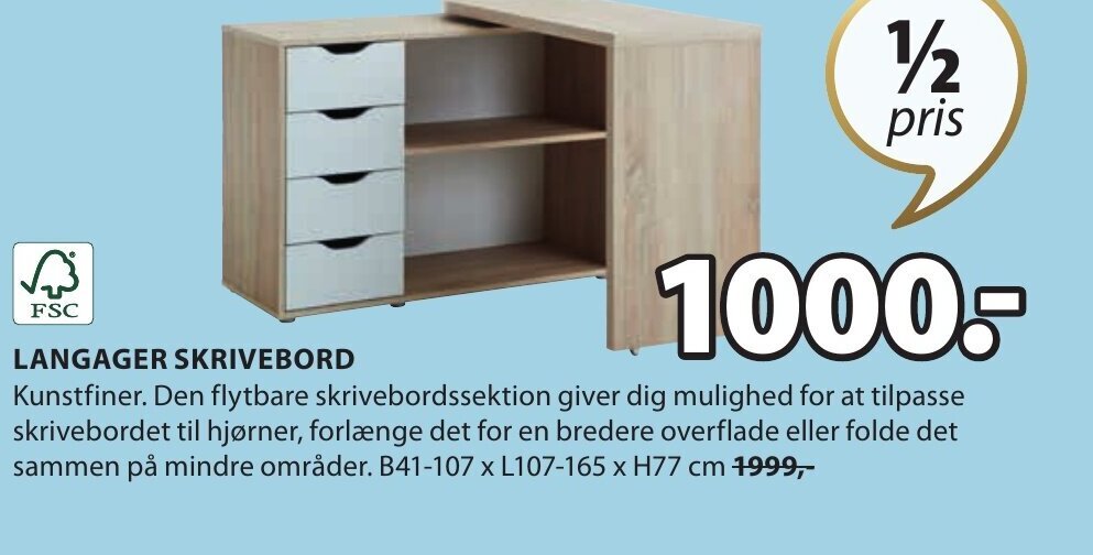 LANGAGER SKRIVEBORD tilbud hos JYSK
