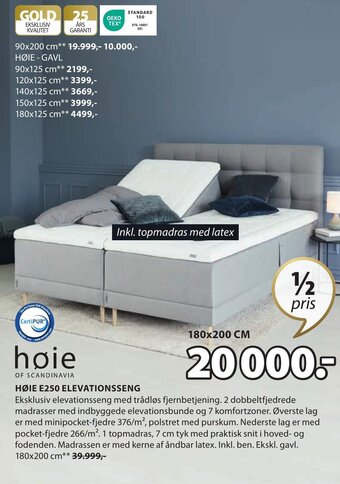 JYSK HØIE E250 ELEVATIONSSENG tilbud
