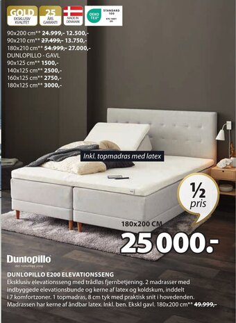 JYSK DUNLOPILLO E200 ELEVATIONSSENG tilbud