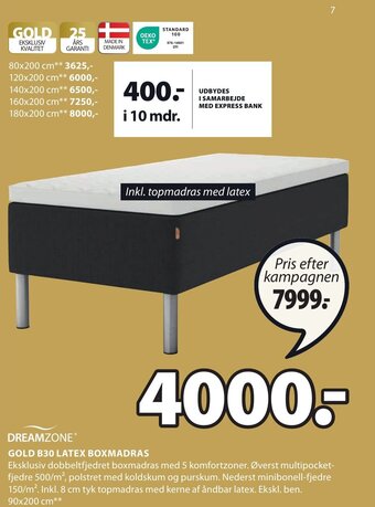 JYSK DREAMZONEⓇ GOLD B30 LATEX BOXMADRAS tilbud