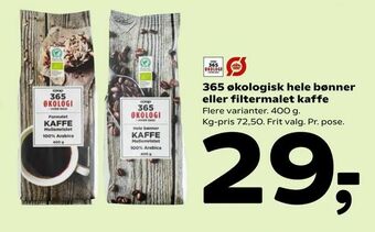 Coop 365 365 økologisk hele bønner eller filtermalet kaffe tilbud