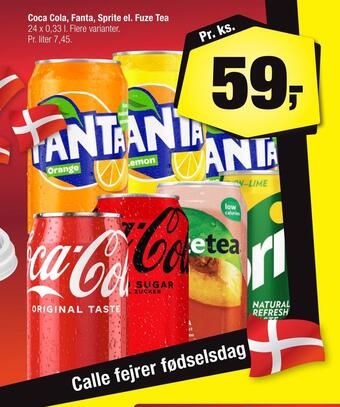 Calle Coca cola, fanta, sprite el. fuze tea tilbud
