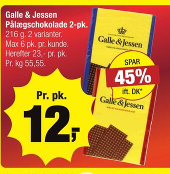 Calle Galle & jessen pålægschokolade 2-pk tilbud