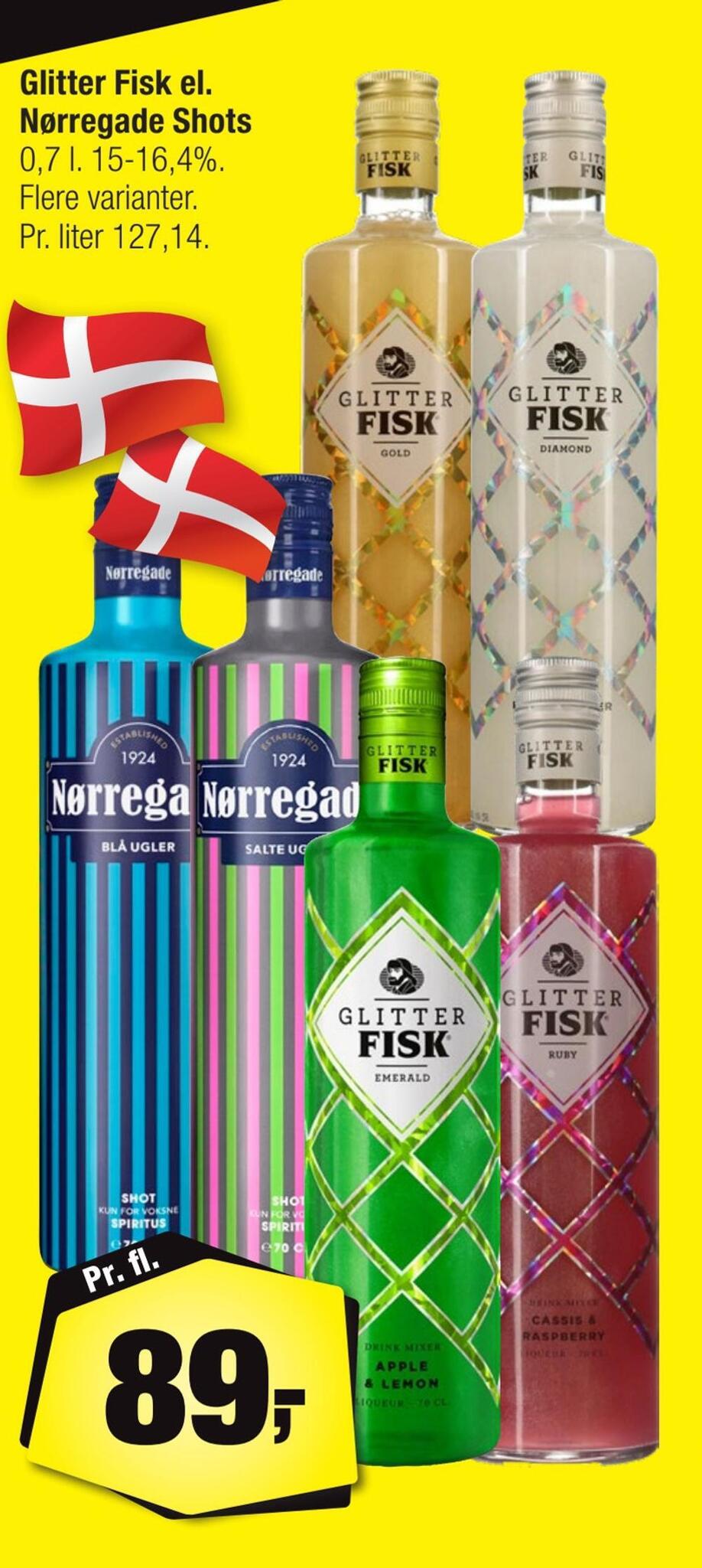 Glitter fisk el. nørregade shots tilbud hos Calle