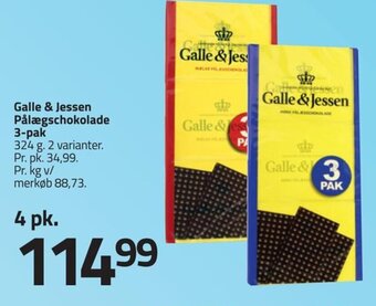 Fleggaard Galle & Jessen Pålægschokolade 3-pak 324 g. 2 varianter. tilbud