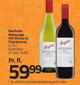 Fleggaard Penfolds Koonunga Hill Shiraz el. Chardonnay 0,75 l. Australien. tilbud