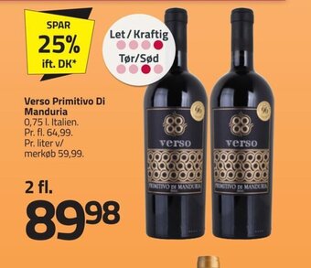 Fleggaard Verso Primitivo Di Manduria 0,75 l. Italien tilbud